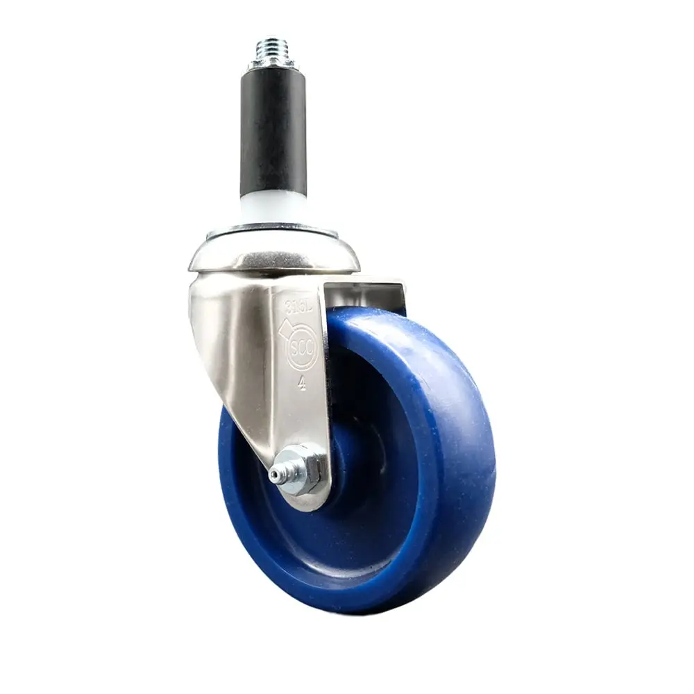 212 MAIN Heavy Duty Non-Marring Solid Polyurethane Swivel Stem Caster - 4 in. Blue Furniture Moving Wheel, 1 in. Expanding Stem, 316 Stainless Steel Casters for Food Service Carts, Industrial Equipment (300 lbs Load Capacity, SCC-SS316EX20S414-SPUS-1)