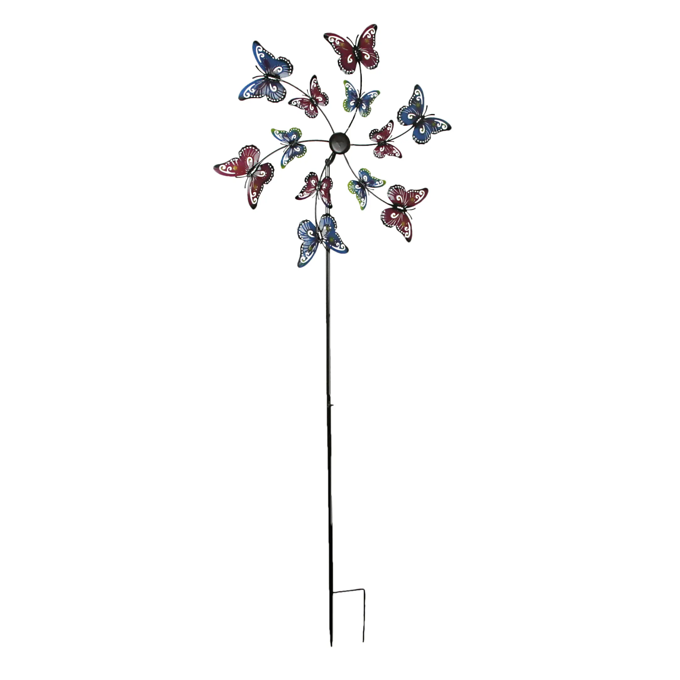 72in Butterfly Wind Spinner - Red & Blue Metal for Garden Twirl Magic