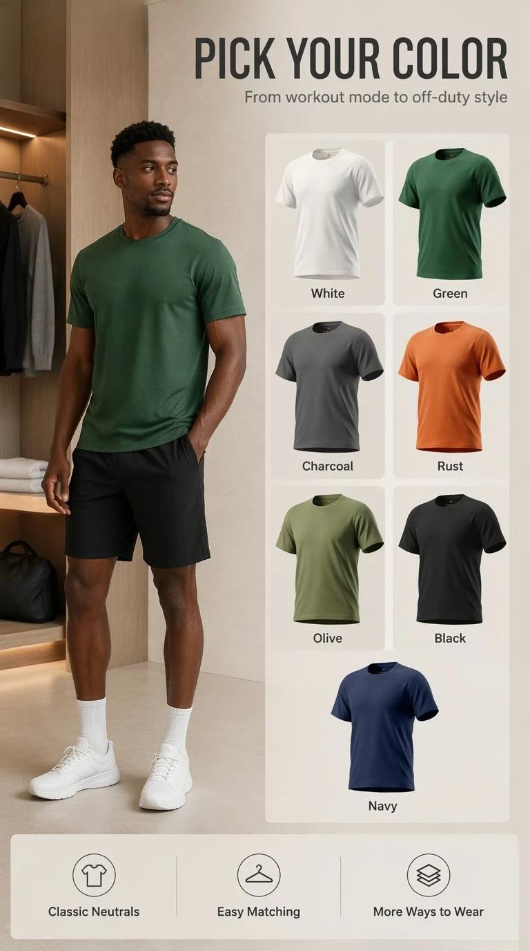 5 pcs men’s quick-dry short-sleeve T-shirts for casual sports—running, fitness, outdoor activities—available in various colors; comfortable and stylish yoga/fitness activewear workout short sleeves