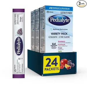 Pedialyte Electrolyte Powder, Hydration Drink for Kids & Adults, Variety Pack: Strawberry, Fruit Punch, Grape, and Apple, 24 Powder Packets