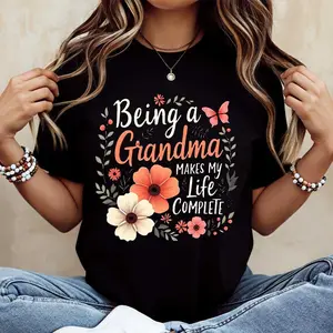 Floral Grandma Quote Design T ShirtCrew Neck Casual Tee For WomenMother Day Gift Grandmother Outfit