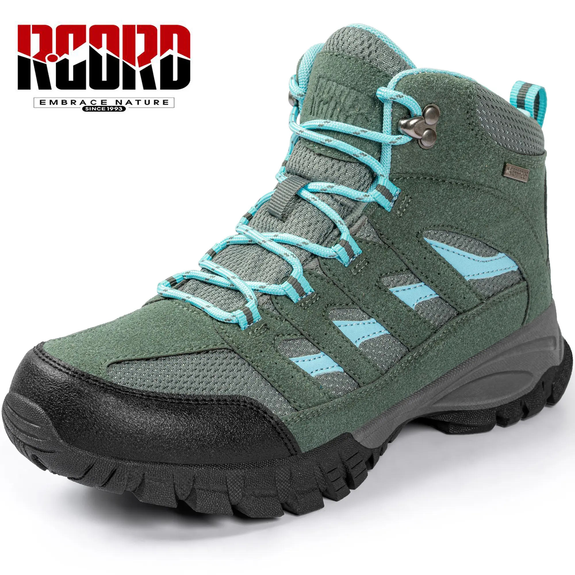 R CORD Slip Resistant Womens Hiking Boots - Waterproof Breathable Mid Ankle Support Trekking Backpacking Shoes