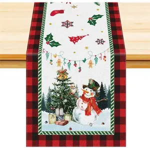 Christmas Table Runners 13x72 Inch,Yeti & Christmas Gnomes Linen Table Runner for Holiday Birthday Party Kitchen Dining Room,Christmas Decorations Indoor