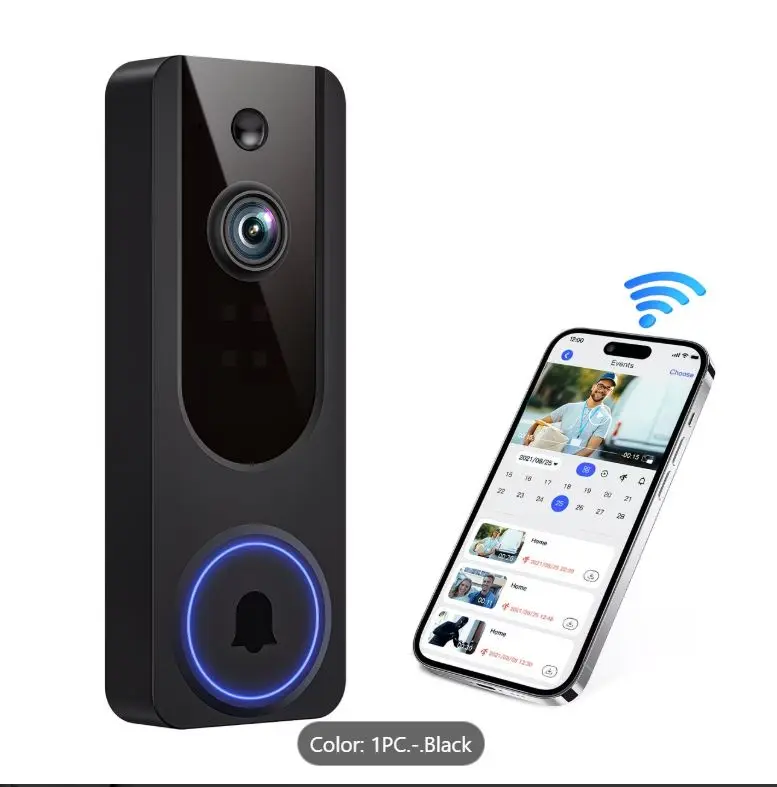 2K Wireless Doorbell Camera, Wireless Video Doorbell Camera, Wall-mounted, AI Human Detection, Real-time Monitoring, Two-way Audio, Night Vision Function, 2.4G Wi-Fi, Indoor Surveillance Camera, Dual-purpose SUB Port Charging