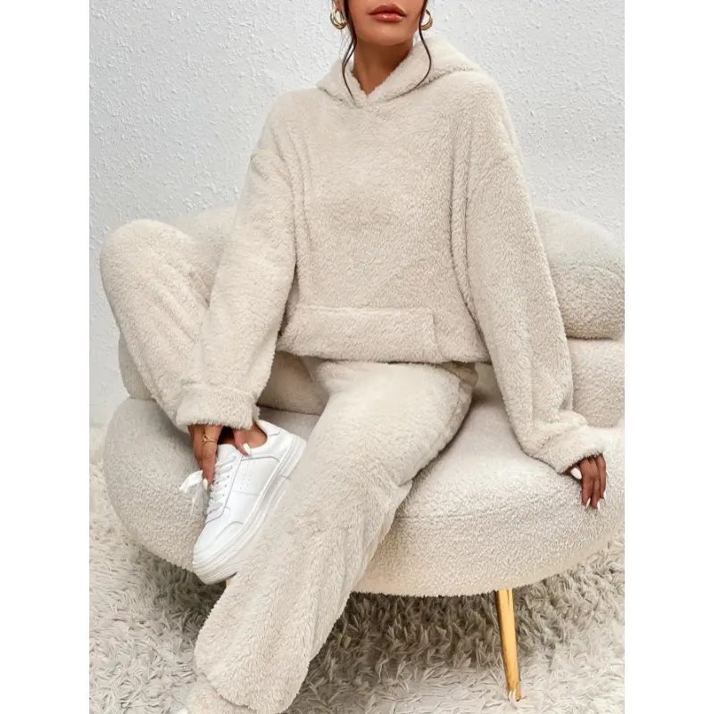 2023 Autumn and Winter New Furry Suit Loose Casual Can Be Worn at Home or Outing Hoodie Sweatshirt and Pants Suit Jacket