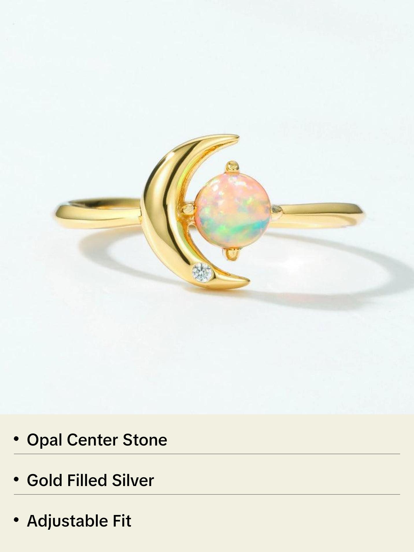 Opal Crescent Moon Adjustable Ring