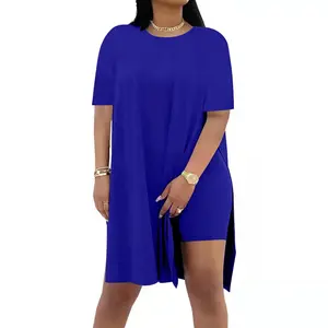 Women Plus Size 2 Piece Outfits  Lady Basic Crewneck Short Sleeve Tunic Tops and Skinny Biker Shorts Sets Tracksuits Casual Soft Womenswear