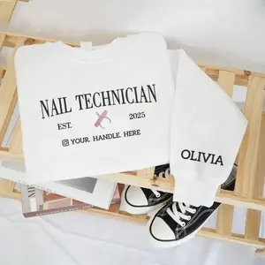 [Made in US] Embroidered Nail Technician Sweater, Nail Tech Crewneck, Salon Workwear, Gift for Nail Artist, Esthetician Outfit, Beauty Industry Apparel