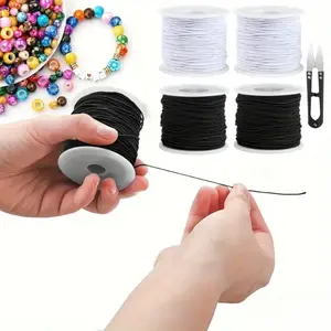 4 Rolls of Elastic Band for Bracelets,1 mm x 50 m Bracelet Cord Set,Bracelet for Elastic Rubber Cord for Bracelets,Bead Cord with Scissors for DIY Jewellery,Necklace,Crafts,Christmas Party Gifts,Hand Tools Kits