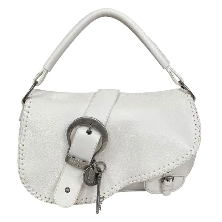 Pre-owned Dior Leather Shoulder Bags Christian Gaucho White Whip Stitch Single Saddle Shoulder Purse