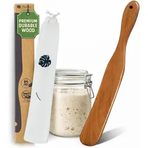 Skinny Spurtle for Sourdough Starter, Reaching Bottom of Jar Wooden Spurtle for Mixing, Acacia  Dough Whisk, Sourdough Bread Baking Supplies