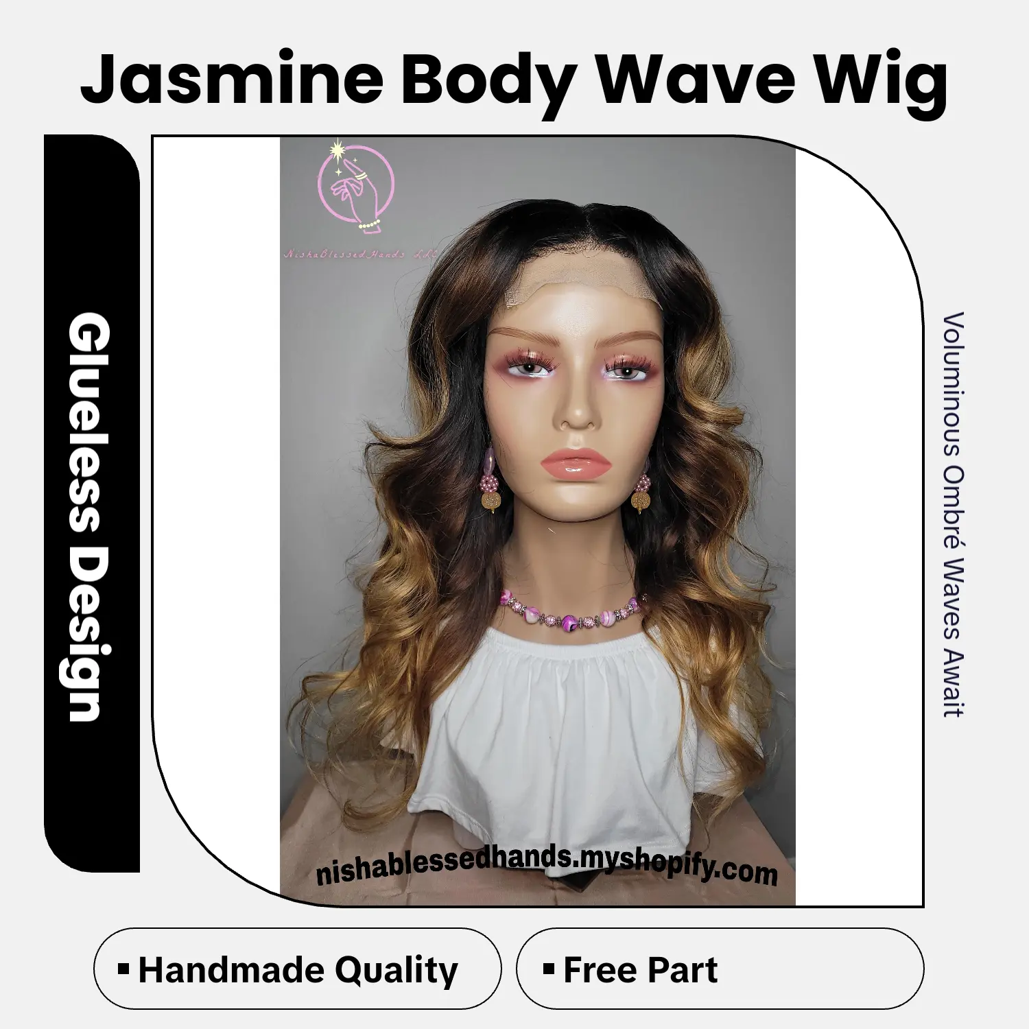 Jasmine Unit 100% Human Virgin Hair Glueless 4x4 Closure Wig, Custom Body Wave, Handmade Quality, T1B/4/27 Ombre, Pre-Order