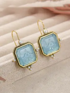 Handmade Intaglio Earrings, Blue Earrings, Fleur-de-lis Earrings, Edwardian Jewelry, Vintage Antique Victorian Jewelry, Fashion Dangle Earrings