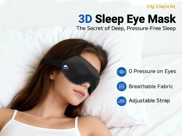 FACEMOON 3D Sleep Mask Light Blocking | Zero-Pressure Eye Cups for Night Shift Day Sleep | Lightweight Comfort | Night Routine