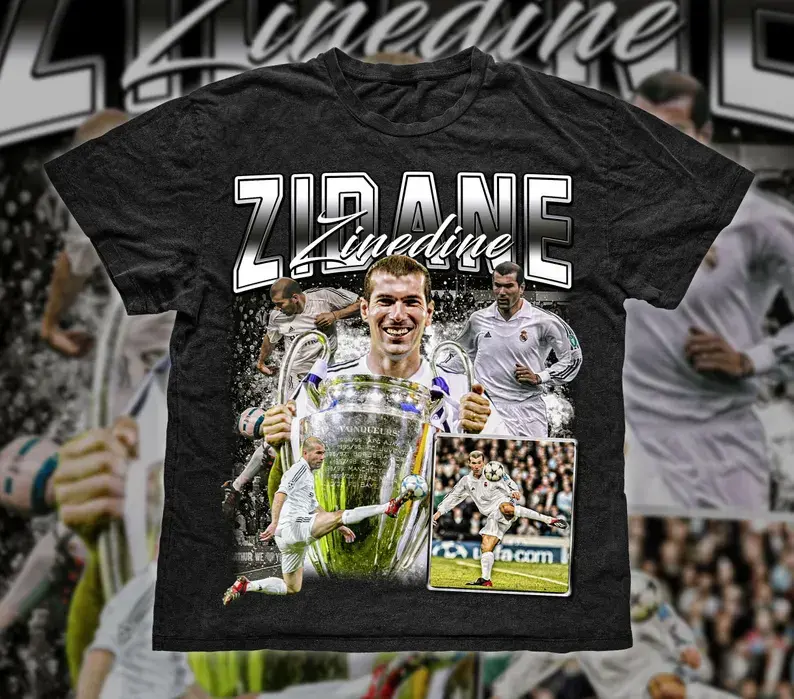 Retro Vintage 90s Graphic Zinedine Zidane T-Shirt, Real Tee, Soccer T-Shirt, Bootleg Sport Tee, Cotton Tee