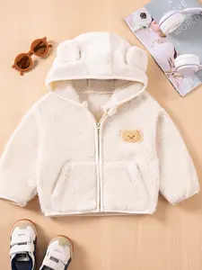 1pcsWinter Baby Girl Coat, Solid Color Warm Outerwear Long Sleeve Hoodie, Fashion Versatile Sweatshirt for Kids, Baby Clothes Girl