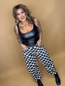 Celia Checkered Barrel Jeans - 2 COLORS