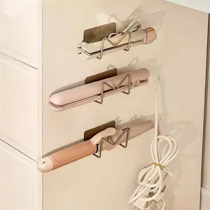 Holeless wall-mounted hair straightener storage rack-stainless steel bathroom rack, powerful viscose multifunctional space-saving tool rack, suitable for beauty products and glasses, simple design, nail-free installation, shelf.