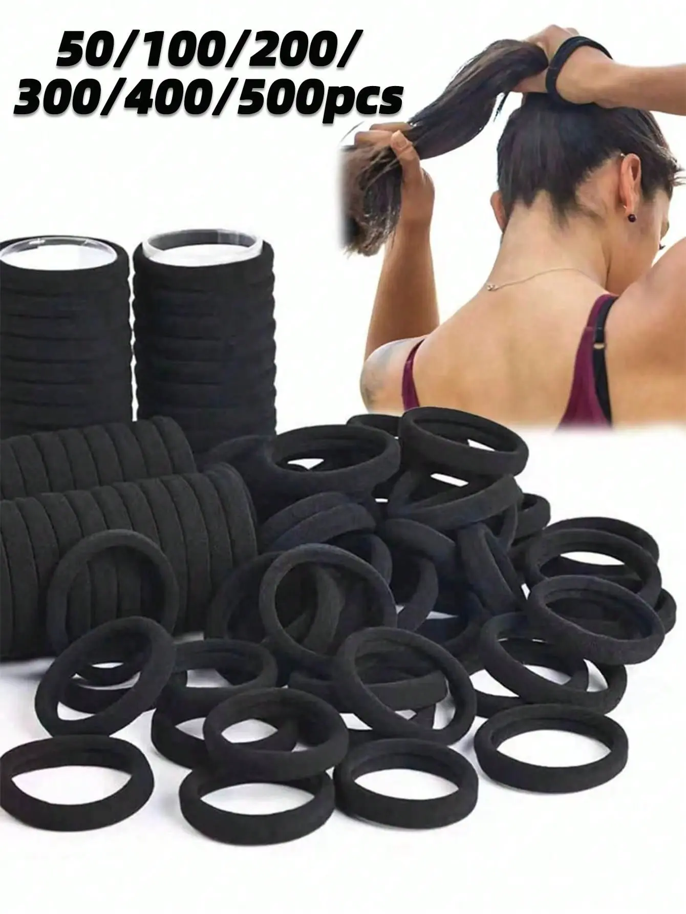 50/100/200/300/400/500pcs Women's Black Fashion Minimalist 4cm High Elasticity Hair Ties Hair Bands, Women's Hair Accessories, Gift Recommendation
