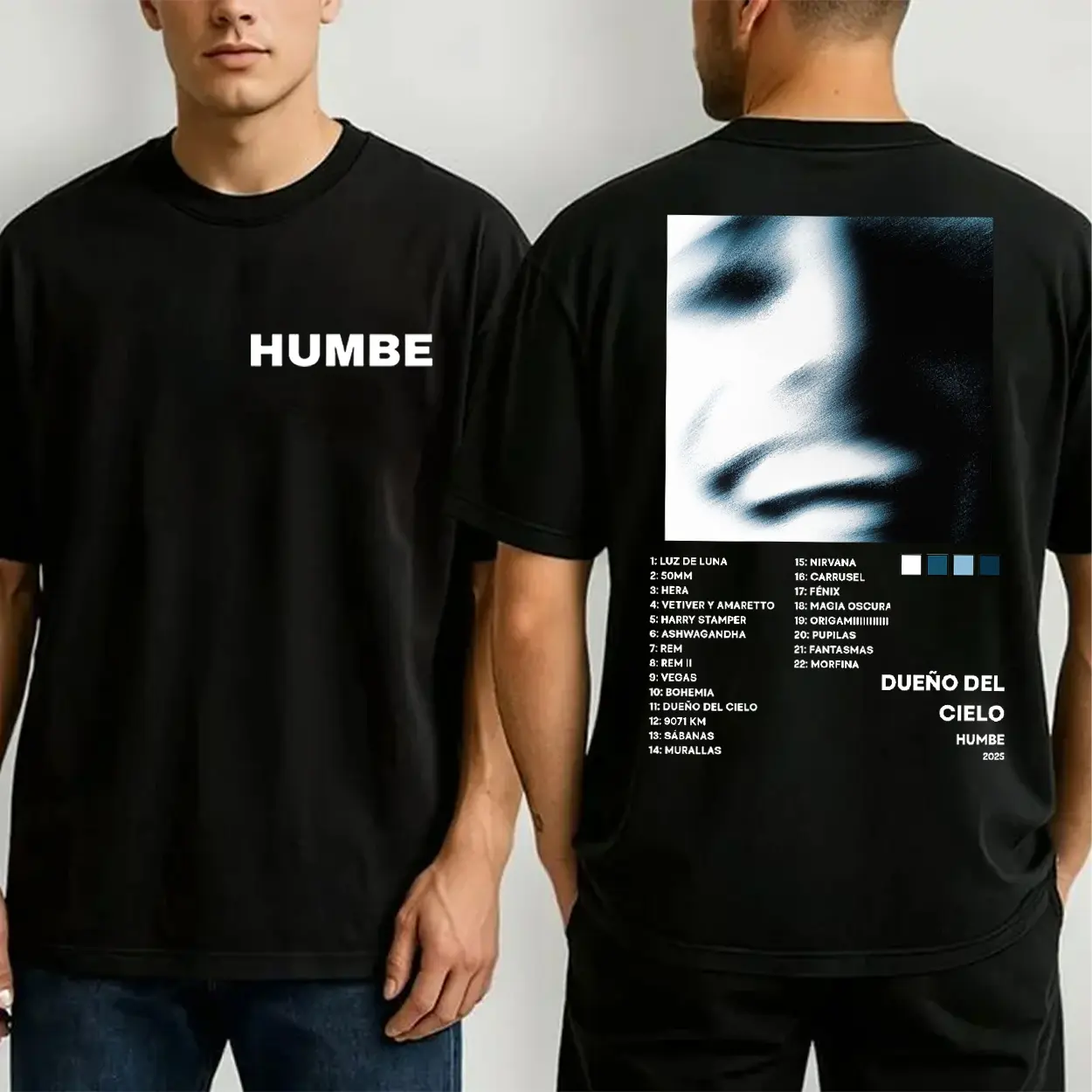 Humbe Dueno Del Cielo Tracklist Comfort Color Letter Printed Tee Ring-Spun Cotton Soft-Washed T-Shirt Trendy Tops Perfect Gift