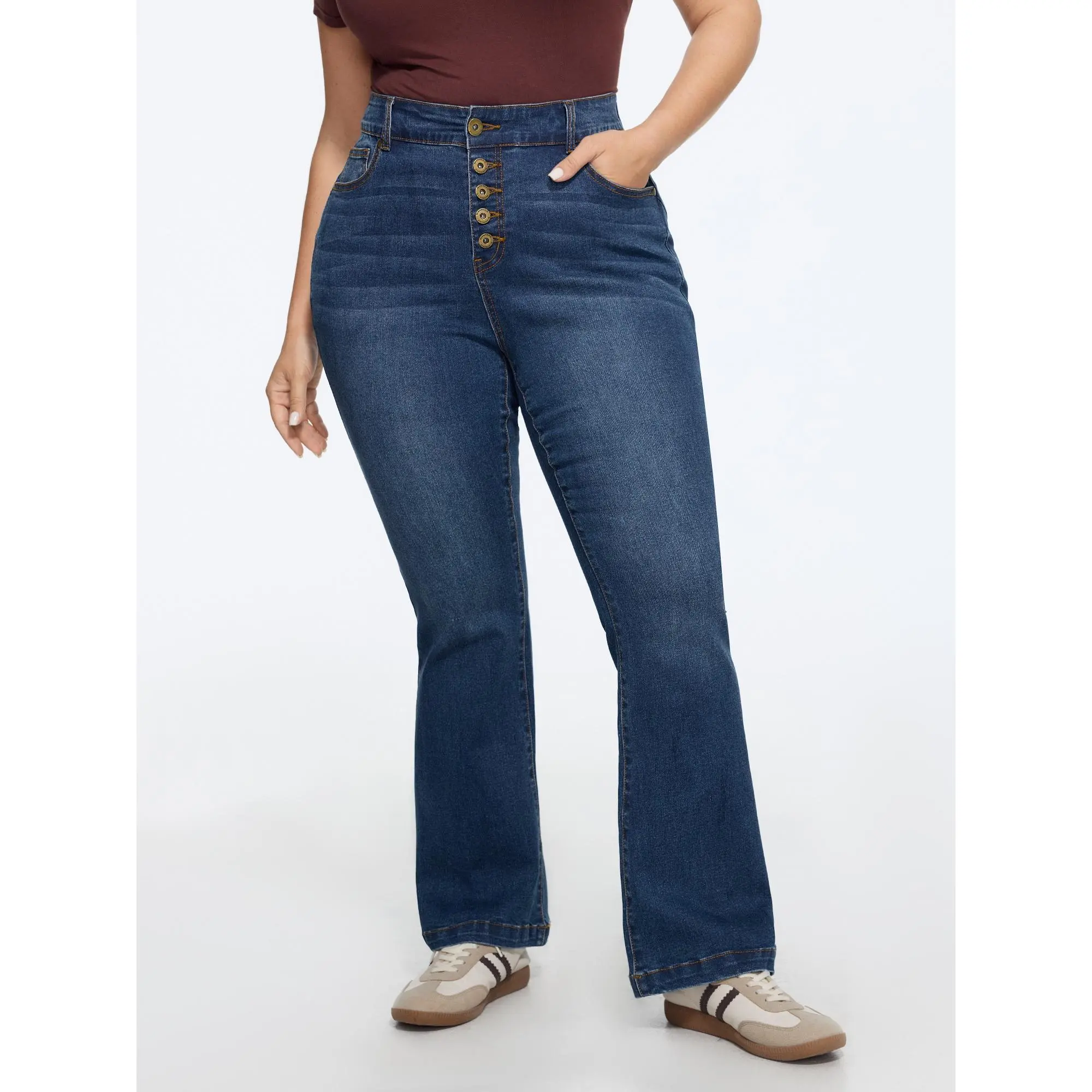 BLOOMCHIC Women's Plus Size Stretchy Vintage Multi-Button Bootcut Jeans, Size M-6X, 2026 Summer Finds