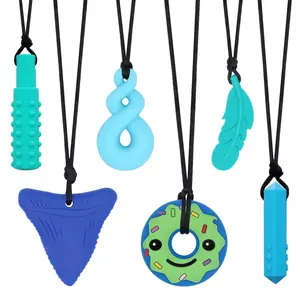 6-Pack Sensory Chew Necklaces for Kids – Silicone Chewy Necklaces for Boys & Girls with ADHD, Autism, SPD | Anxiety Relief Chew Toys for Children & Adults with Chewing Needs
