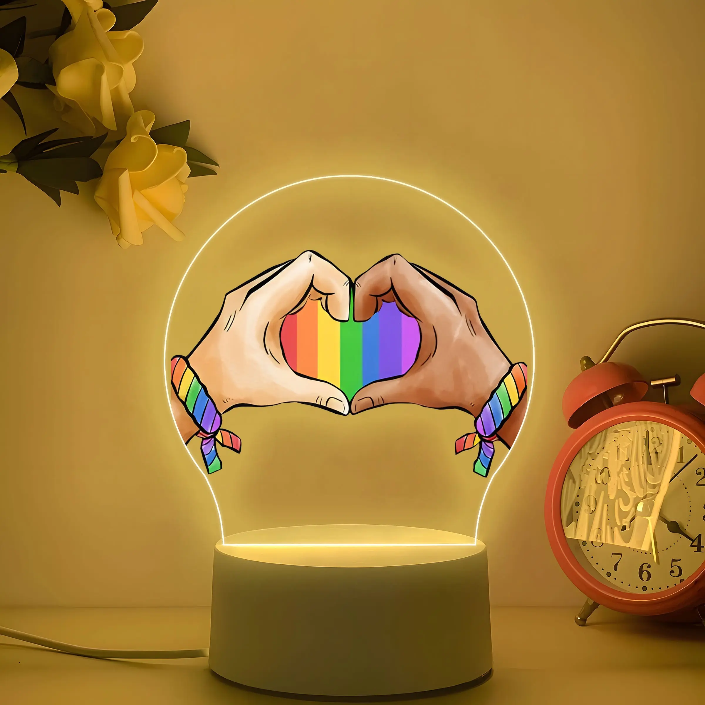 Heart-Shaped Rainbow Night Light, Acrylic Desk Decor, Inclusive Love Gift, Soft Warm Glow, Multicolor Design, Perfect for Home & Gifts