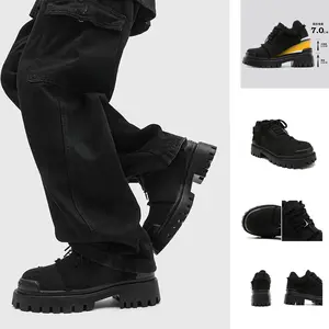 Retro Port Style  Head Leather Shoes, Men's Spring Autumn Chunky Sole Hidden Heel Shoes, Stylist Fashion Casual Shoes