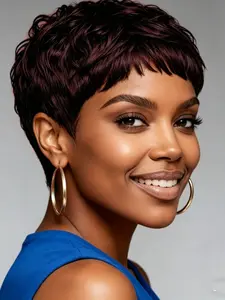 Pixie Cut Wig Human Hair for Women  Short Layered Pixie Cut Wigs With Bangs