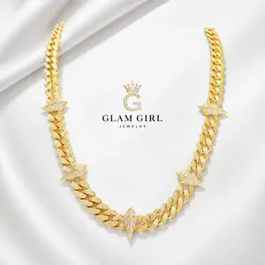 Men's Iced Out Panther Choker Necklace, Hip Hop Style Spiked Cuban Link Chain with Full Zircon Bling