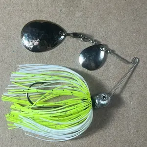 Custom Bingo Spinnerbait, 3/8oz White/Chart Pepper Double Colorado Nickel/Nickel Blades with 80-Strand Tournament-Grade ProUmbrella Skirt, Brass-Based Premium Components, Hand-Crafted in Texas, USA.
