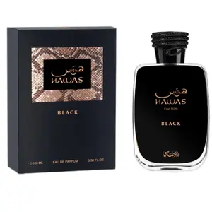 Hawas Black Rasasi for Men -3.38 FL.OZ  Eau de Parfum with Bergamot, Pineapple, Cedarwood, Patchouli, Jasmine, Oakmoss & Woody Notes