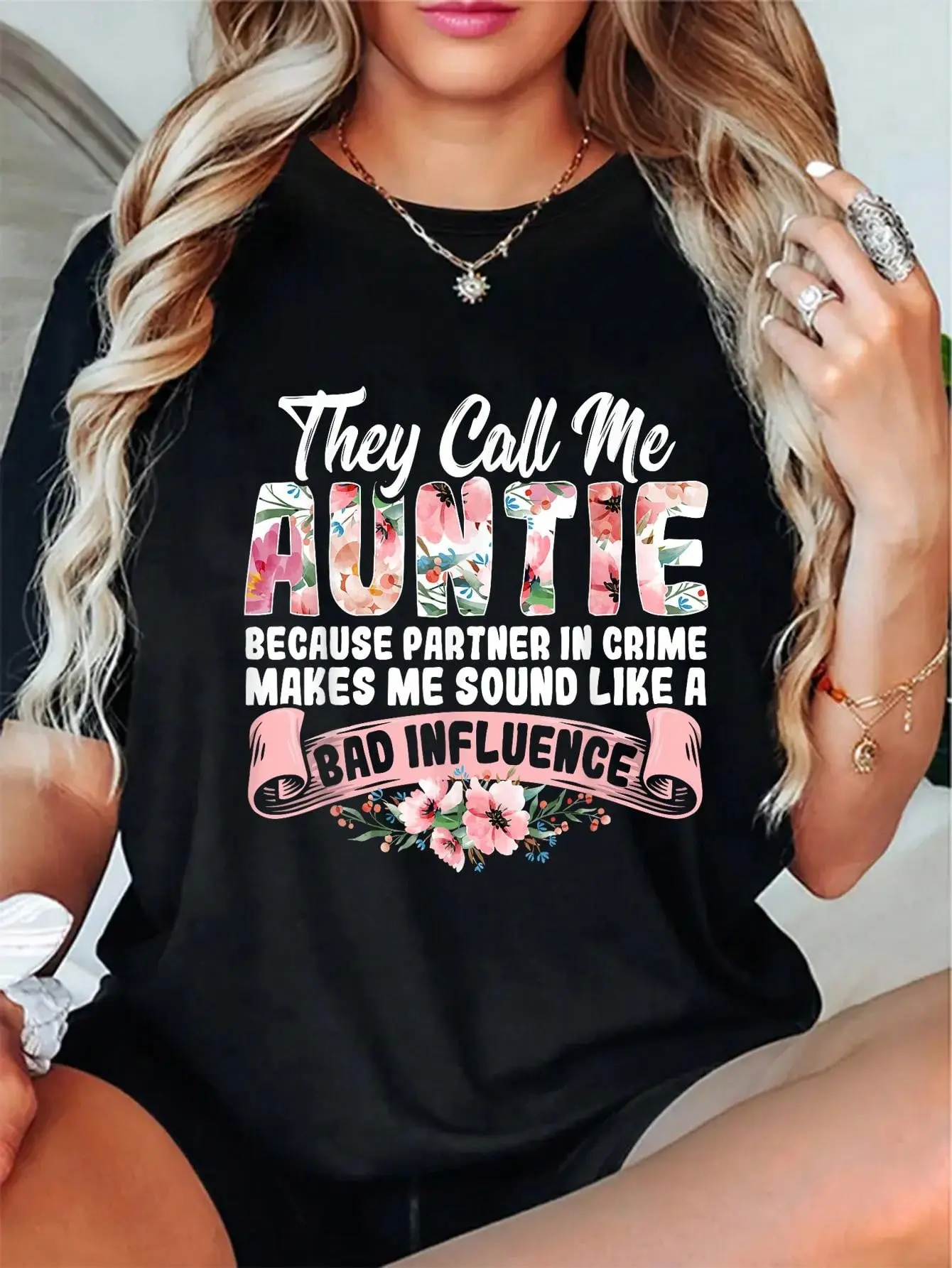 100% Cotton They Call Me Auntie Because Partner In Crime Aunt Quote T-Shirt