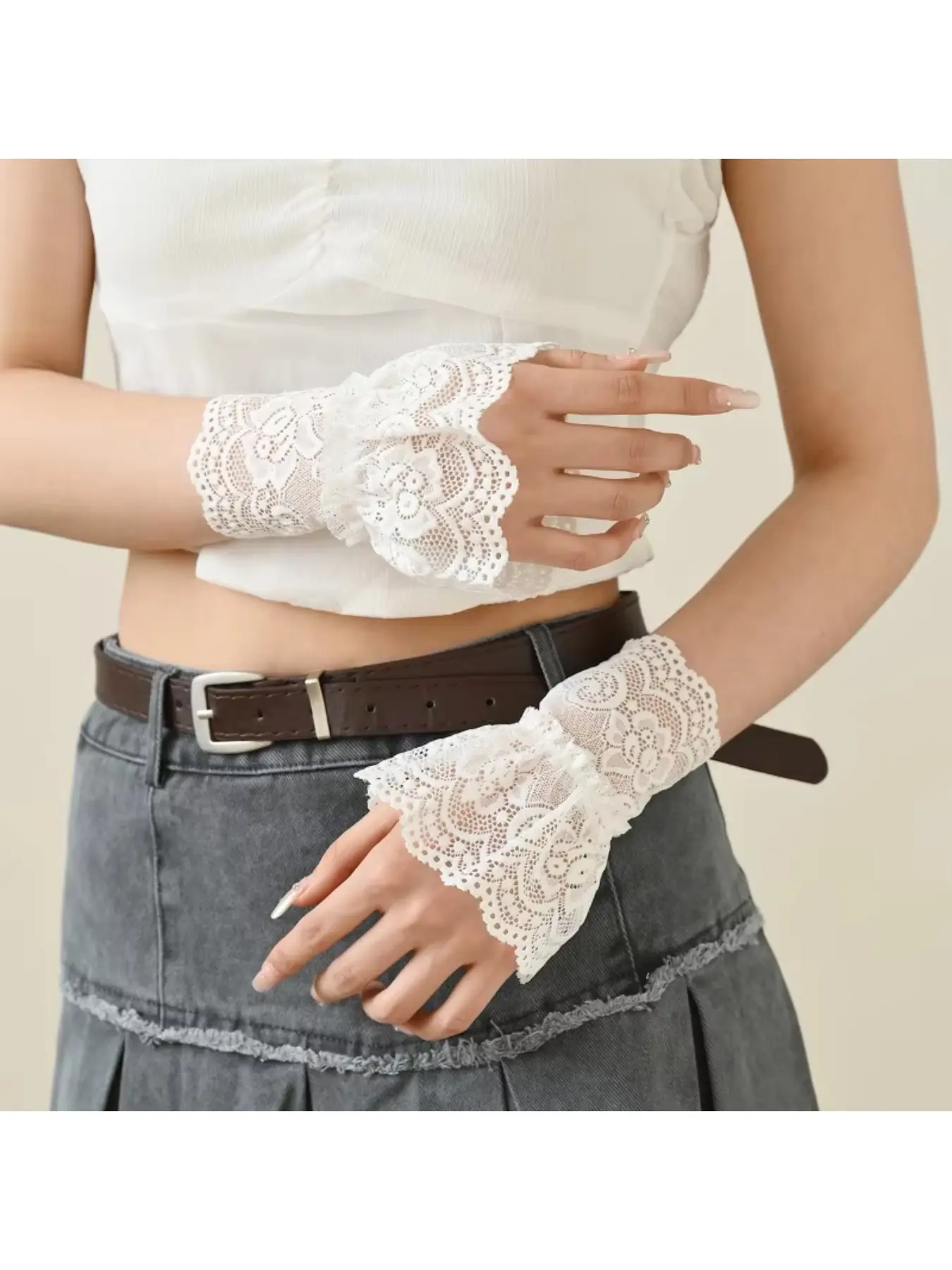 Lace mesh hollow crochet faux sleeve cuffs women's trendy bell sleeve lace fake sleeves wrist cuffs wholesale