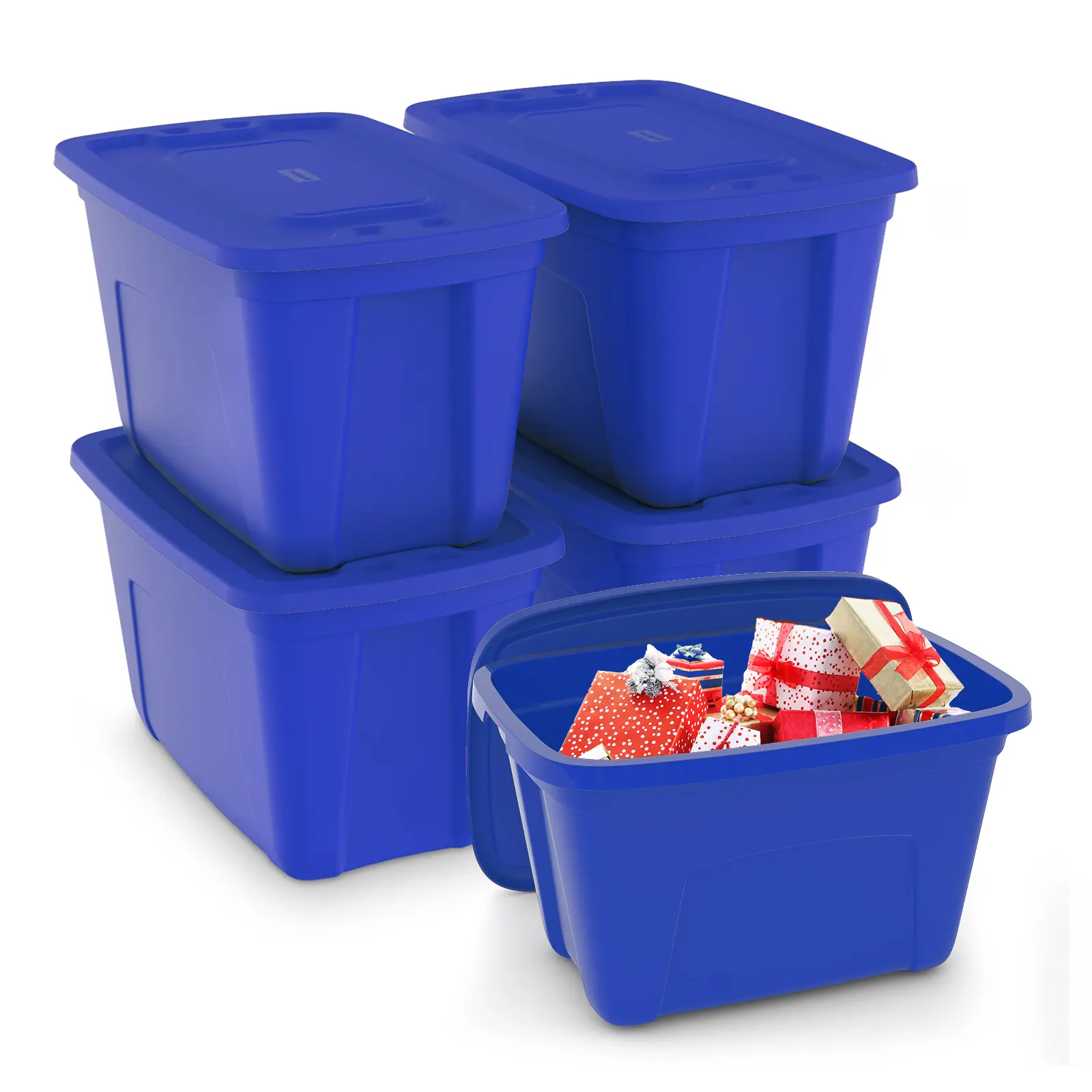 SimplyKleen 4-Pack 68L Stackable Plastic Storage Bins with Secure Lids, Heavy Duty Storage Containers for Holiday Decorations, Clothes, Toys, Garage, Basement & Closet Organization
