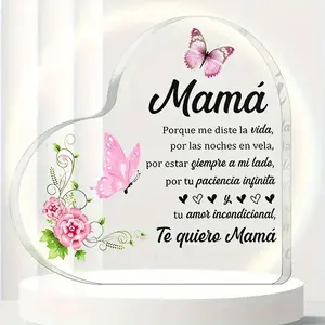 Butterfly & Flower Pattern Acrylic Decorative Plaque, Acrylic Photo Plaque, 1 Count Spanish Mom's Day Gifts, Birthday Present, Home Decor, Holiday Party Decor Supplies, Signs