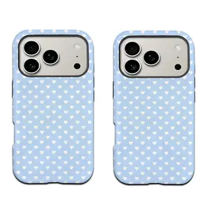 Blue heart-shaped polka dot phone case Cover for iphone 17 phone case 16 pro max 15 Plus 14 13 12 11 Cute, clear, military-grade, high-end, durable, shockproof, and drop-resistant 2-in-1 glossy phone case
