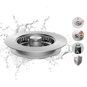3 in 1 Kitchen Sink Drain Strainer, Upgraded Anti-Rust Sink Stop Combo, Anti-Clogging Stainless Steel Basket Strainer with Metal Handle for US Standard 3-1/2" Drain
