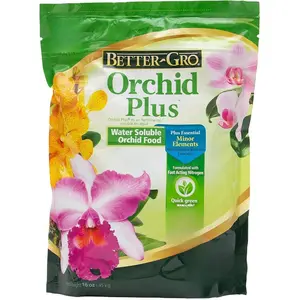 Better-Gro Orchid Plus 20-14-13 - Urea-Free Orchid Fertilizer for Vigorous Growth, Water Soluble, Nitrate Nitrogen-Rich, Ideal for Indoor Potted Plants and Tropical Plants - 16 oz Resealable Bag