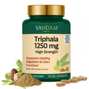 VAHDAM Triphala Capsules 1250 mg - High Strength Supplement with Amla, Bibhitaki, Haritaki Extract | Supports Healthy Digestion & Colon Function | 90 Capsules