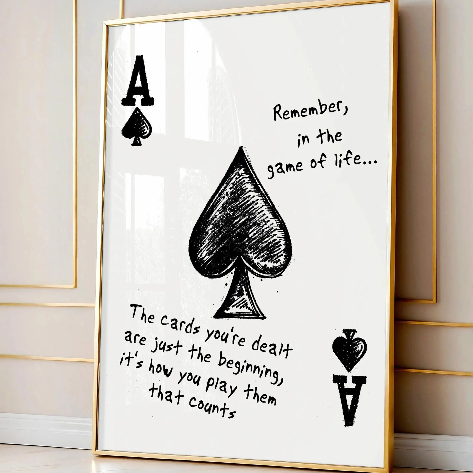 Ace Of Spades Digital Poster, Inspirational Life Quote Wall Art, Hand-Drawn Playing Card Print, Game Of Life Gift, Instant Download