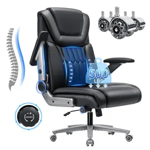 HOFFREE 500lbs Office Chair Big and Tall with Adjustable Lumbar Support and 4D Flip Arms, Extra Wide Seat Ergonomic Executive Desk Chairs for Heavy People Black