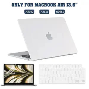 Compatible with MacBook Air 13.6" A2681 A3113 A3240, Heavy Duty Anti-Slip Hard Case with & Protective Keyboard Cover & Screen Film for MacBook Air 13.6 - Clear / Black