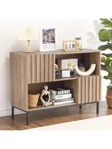 Gaomon Farmhouse Entryway Console Table with Storage Shelves and Metal Legs, Multi-Functional Sideboard Buffet Cabinet for Living Room, Hallway