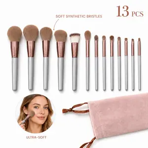 13Pcs Professional Makeup Brush Set Box - Complete Beauty Set (Base, Eyeshadow, Blush, Contour) - Black and Gold Deluxe Makeup Brush , For Beginners and Professionals - Soft Bristles
