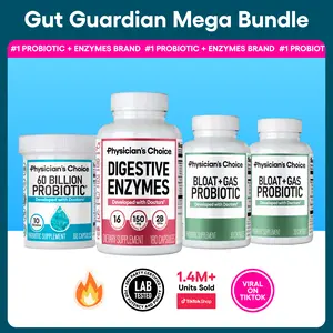 Gut Guardian Mega Bundle: 60 Billion Probiotic + Digestive Enzymes + Bloat & Gas Probiotic by Physician's Choice Gut Guardian Mega Bundle: 60 Billion Probiotic + Digestive Enzymes + Bloat & Gas Probiotic by Physician's Choice