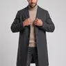 KZZ Men's Regular Fit Long-Sleeve Plain Button-Front Lapel Neck Midi Jacket - Khaki, Fall Winter Casual Outerwear, Christmas Gift for Him, V-Neck Option