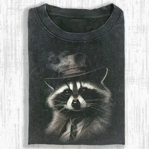 WACKY RACCOON Unisex Vintage Crew Neck Regular Fit Cotton Fabric Casual Comfort Breathable Short Sleeve Funny T-shirts Fashion Men&Women's Top for Daily Wear 111705