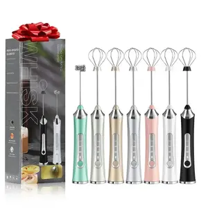 Rechargeable Milk Frother, 1 Count Handheld Electric Milk Frother with 2 Heads, Drink Mixer Electric Handheld, Kitchen Essentials