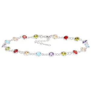 JTV Multi-Color Cubic Zirconia Rhodium Plated Anklet 7.74ctw